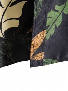 Genlund Men 1pc Random Plants Print Button Up Shirt - Black - View 4