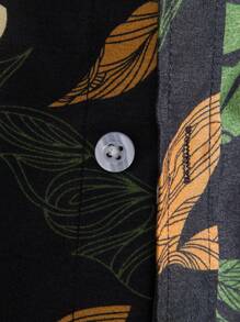 Genlund Men 1pc Random Plants Print Button Up Shirt - Black - View 6