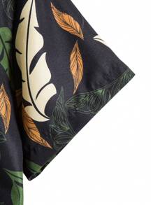 Genlund Men 1pc Random Plants Print Button Up Shirt - Black - View 8