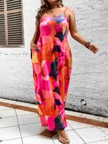 SHEIN Holidaya 大碼滿版印花吊帶連衣裙 - 彩色 - 查看 3