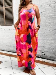 SHEIN Holidaya 大碼滿版印花吊帶連衣裙 - 彩色 - 查看 4