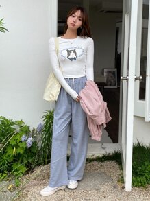 DAZY Solid Elastic Waist Slant Pocket Joggers - Grey - View 11