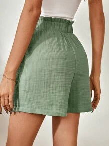 SHEIN Frenchy 紙袋腰斜口袋短褲 - 薄荷綠 - 查看 2