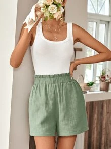 SHEIN Frenchy 紙袋腰斜口袋短褲 - 薄荷綠 - 查看 3