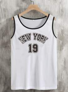 Aesthetic Post Hombres Top tank con estampado de letra unido en contraste - Blanco - Ver 1