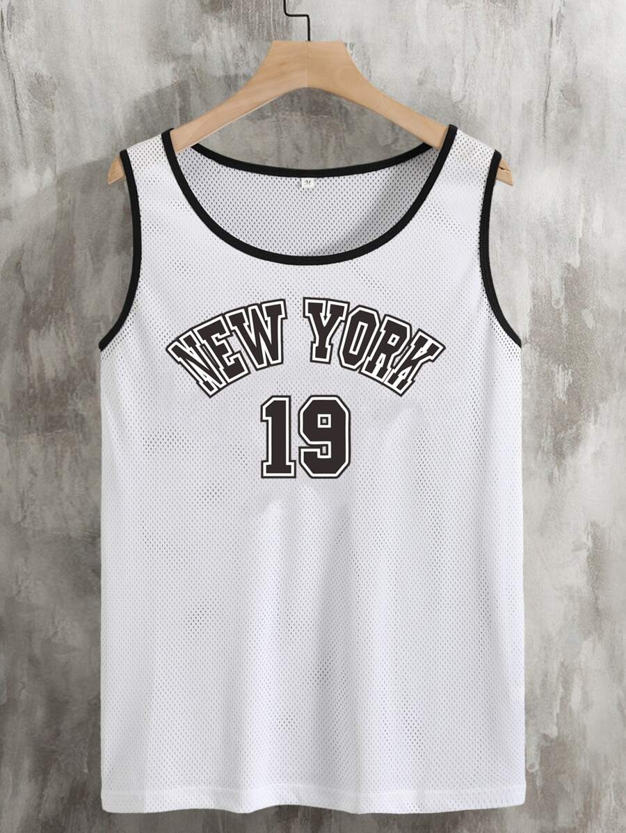 Aesthetic Post Hombres Top tank con estampado de letra unido en contraste - Blanco - Ver 1