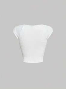 SHEIN MOD Rib-knit Solid Tee - White - View 2