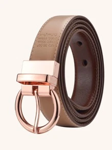 1入組女士素色圓扣休閒腰帶適合日常生活 - 卡其色 - 查看 1