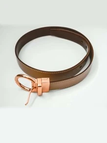 1入組女士素色圓扣休閒腰帶適合日常生活 - 卡其色 - 查看 3