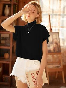 Knit Mix Women's French Casual Knit Sleeveless Turtleneck Top, Lightweight Ribbed Knit Pullover Sweater, Suitable For Spring And Autumn, Loose And Fashionable, Back To School Autumn Outfit - Black - View 5