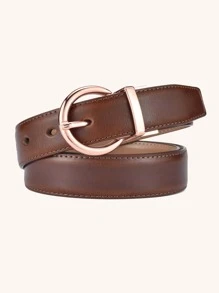 1入組女士素色圓扣休閒腰帶適合日常生活 - 卡其色 - 查看 6