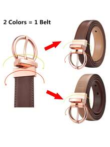 1入組女士素色圓扣休閒腰帶適合日常生活 - 卡其色 - 查看 7