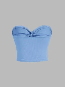 SHEIN MOD Twist Front Ribbed Knit Tube Top