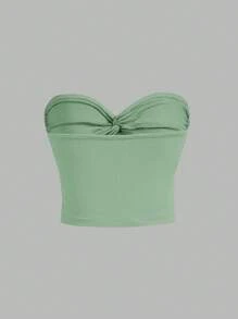 SHEIN MOD Twist Front Ribbed Knit Tube Top - Mint Green - View 3