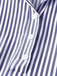 SHEIN LUNE Plus Striped Knot Cuff Half Button Front Dress - Blue and White - View 3