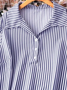 SHEIN LUNE Plus Striped Knot Cuff Half Button Front Dress - Blue and White - View 4