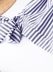 SHEIN LUNE Plus Striped Knot Cuff Half Button Front Dress - Blue and White - View 5