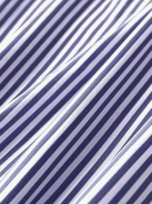 SHEIN LUNE Plus Striped Knot Cuff Half Button Front Dress - Blue and White - View 6