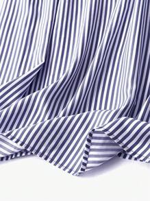 SHEIN LUNE Plus Striped Knot Cuff Half Button Front Dress - Blue and White - View 7