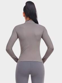 VUTRU Zip Up Thumb Holes Sports Jacket Compression Shirt - Dusty Purple - View 2