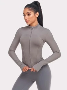 VUTRU Zip Up Thumb Holes Sports Jacket Compression Shirt - Dusty Purple - View 3