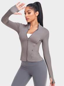 VUTRU Zip Up Thumb Holes Sports Jacket Compression Shirt - Dusty Purple - View 5