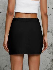 Váy nữ Thắt lưng Nút Túi màu trơn Gợi cảm - màu đen - Xem 2