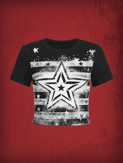 Star Print Crop Tee