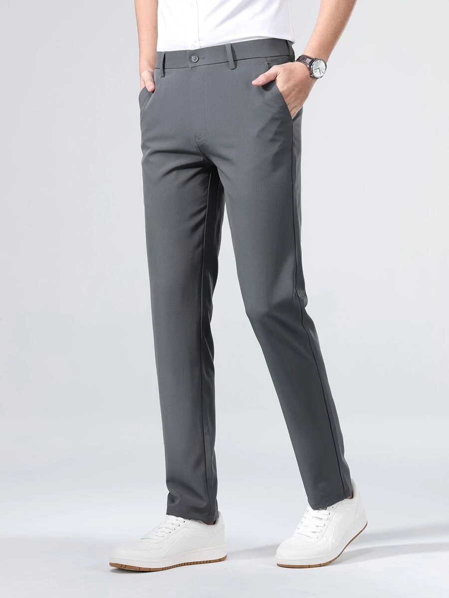 Men Solid Slant Pocket Suit Trousers - Grey - View 1