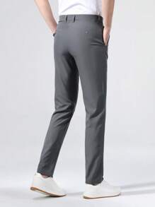 Men Solid Slant Pocket Suit Trousers - Grey - View 2