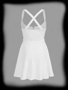 ROMWE PUNK 前繫帶後背十字交叉吊帶洋裝 - 白色 - 查看 2