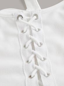 ROMWE PUNK 前繫帶後背十字交叉吊帶洋裝 - 白色 - 查看 4