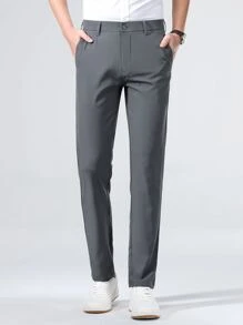 Men Solid Slant Pocket Suit Trousers - Grey - View 3