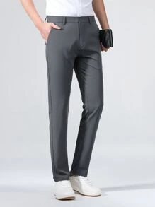 Men Solid Slant Pocket Suit Trousers - Grey - View 4