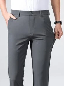 Men Solid Slant Pocket Suit Trousers - Grey - View 5