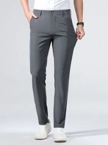 Men Solid Slant Pocket Suit Trousers - Grey - View 6