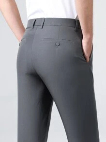 Men Solid Slant Pocket Suit Trousers - Grey - View 7