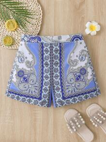 SHEIN 青少年女孩佩斯利印花短褲 - 彩色 - 查看 1