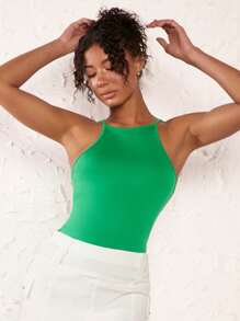 SHEIN BASICS Solid Slim Fitted Cami Top For Summer - Green - View 5
