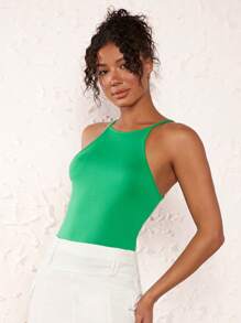 SHEIN BASICS Solid Slim Fitted Cami Top For Summer - Green - View 6