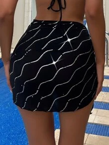 Swim SXY 滿版印花側打結沙灘纏腰式半身裙 - 黑色 - 查看 2