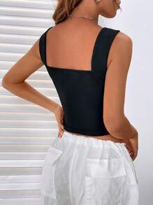 SHEIN EZwear Ruched Detail Crop Cami Top - Black - View 3