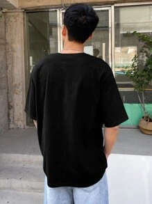 DAZY Men Cotton Letter Graphic Drop Shoulder Tee - Black - View 2