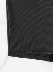 Swim Basics Summer Beach Solid Ribbed Knit Bikini Bottom - Black - View 7