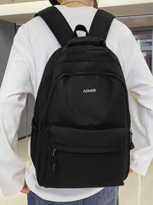 15.6英寸字母圖案經典背包中等拉鍊