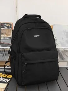 15.6英寸字母圖案經典背包中等拉鍊