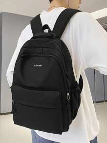 15.6英寸字母圖案經典背包中等拉鍊