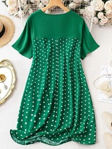 Vestido de manga de mariposa con estampado de lunares, de verano - Verde - Ver 2