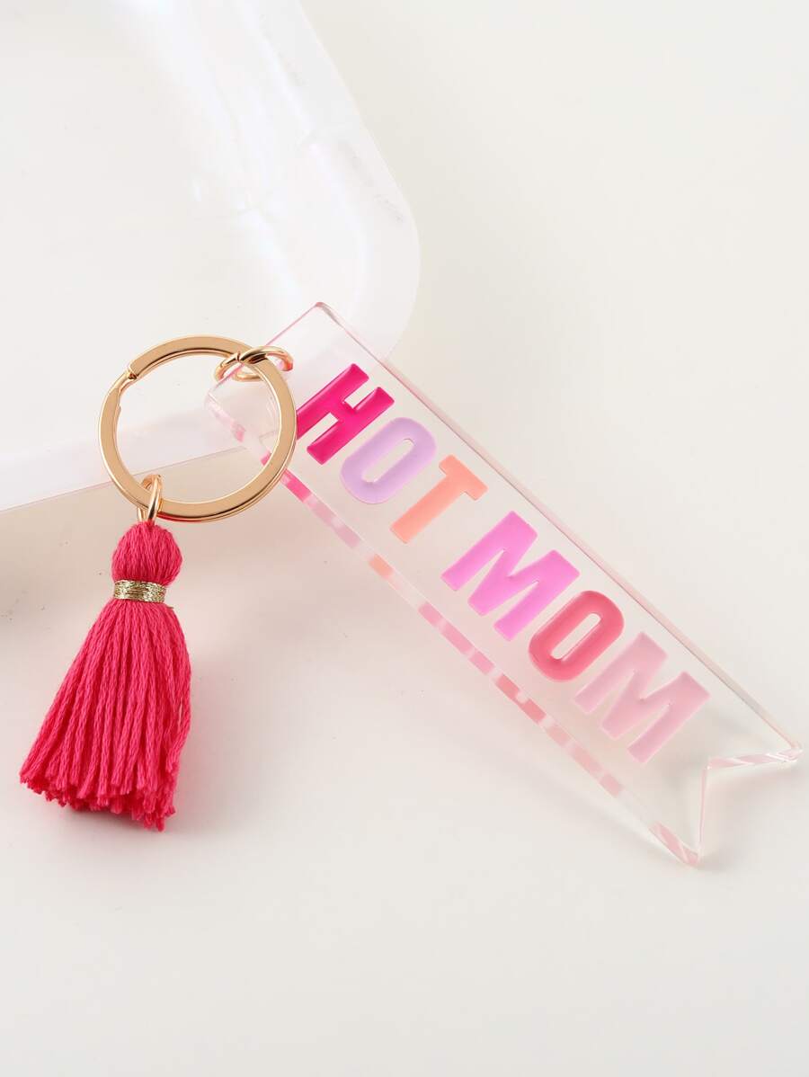 Nữ Chữ Đồ Họa Hình Chữ Nhật & Tua Rua Charm Móc Khóa Thời Trang Cho Quà Tặng Ngày Của Mẹ - Nhiều màu - Xem 1