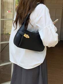 Minimalist Hobo Bag Medium Twist Lock Black - Black - View 4